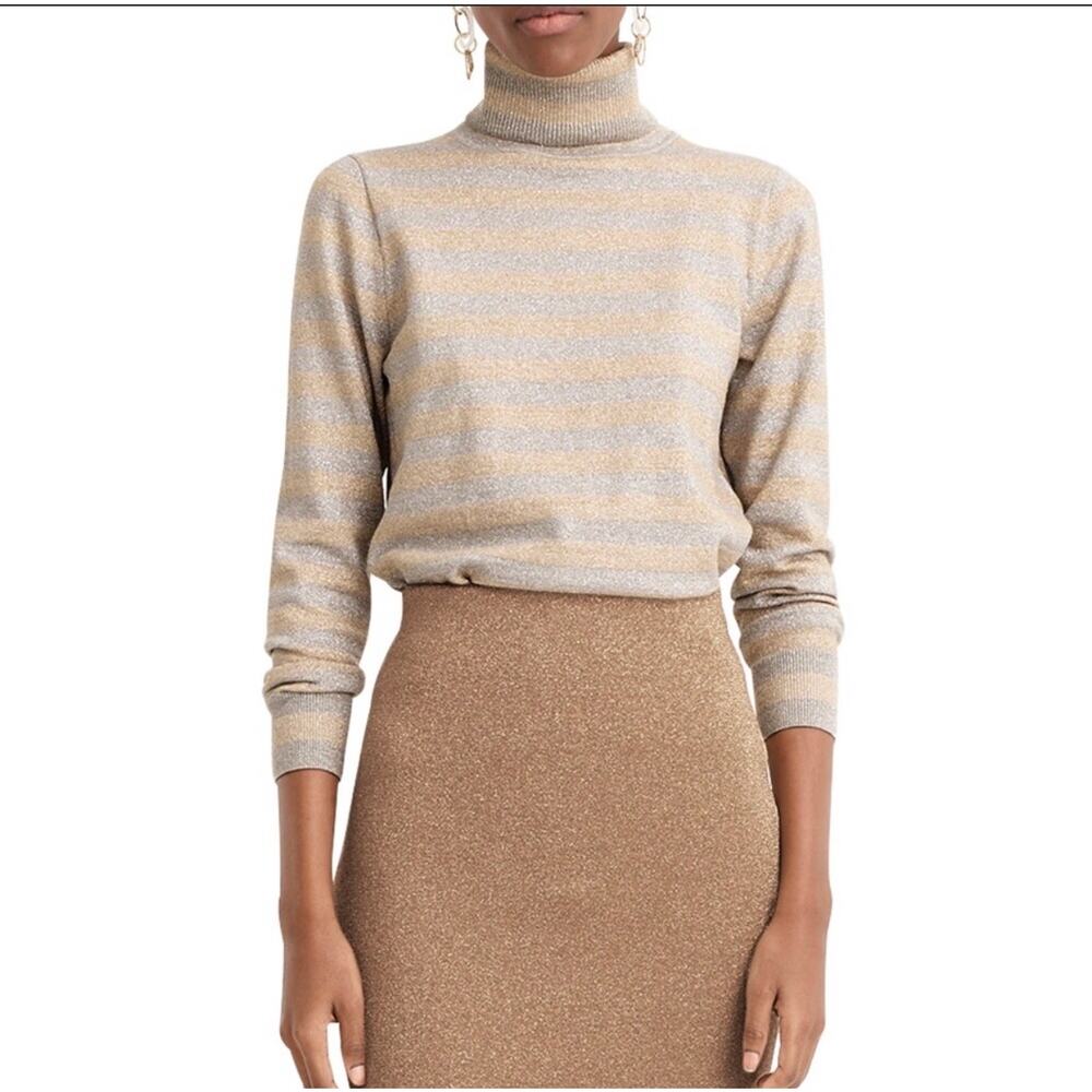 J Crew Silver and Gold Striped Turtleneck Sweater - XXS